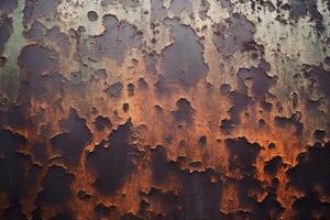 une rouillé métal surface, grunge rouillé Orange marron métal corten acier pierre texture, génératif ai photo