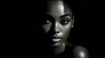 africain noir femme portrait, mignonne fille Stock photo arrière-plan, génératif ai
