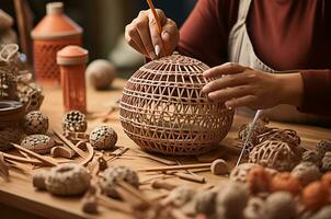 Fait main panier tissage avec Naturel Matériel photo