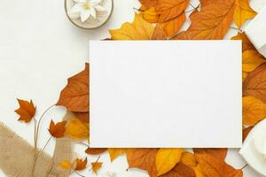 l'automne décoration. papier blanc Vide carte maquette Contexte. ai génératif pro photo