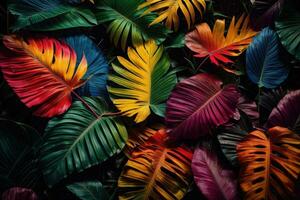 ai génératif tropical vif vibrant Couleur Contexte avec exotique peint tropical feuilles photo