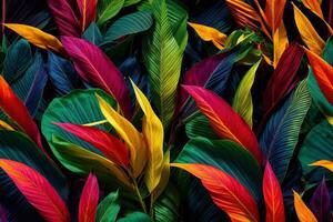 ai génératif tropical vif vibrant Couleur Contexte avec exotique peint tropical feuilles photo