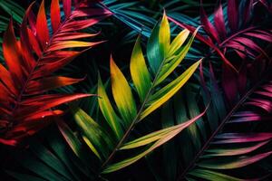 ai génératif tropical vif vibrant Couleur Contexte avec exotique peint tropical feuilles photo