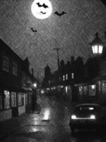 silhouette de une Halloween ville dans une nuit ville photo