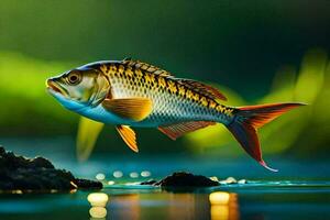 une poisson est en volant plus de le l'eau. généré par ai photo