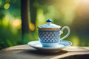 une tasse de thé dans le Matin. généré par ai photo