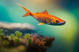 une poisson nager dans un aquarium avec les plantes. généré par ai photo