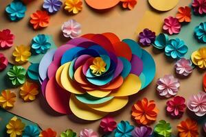 une coloré fleur fabriqué en dehors de papier. généré par ai photo
