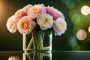 une vase rempli avec rose et blanc des roses. généré par ai photo