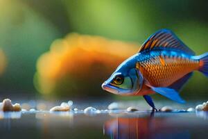 une poisson avec bleu et Orange couleurs sur le l'eau. généré par ai photo