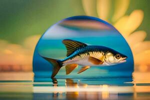 une poisson dans une verre sphère avec l'eau. généré par ai photo