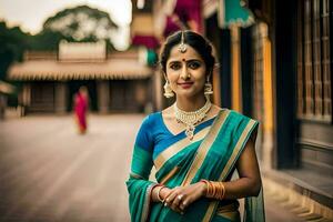 une magnifique Indien femme dans une sari. généré par ai photo