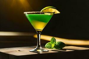 une vert cocktail avec citron vert et menthe. généré par ai photo