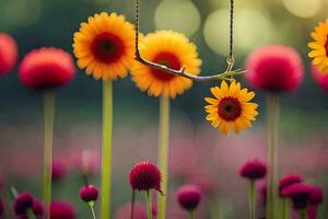 une Collier pendaison de une fleur dans une champ. généré par ai photo