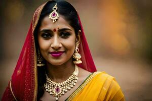 une magnifique Indien femme dans traditionnel tenue. généré par ai photo