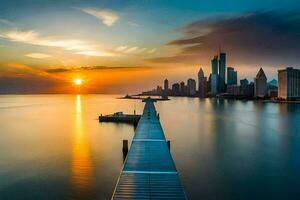 le Chicago horizon à le coucher du soleil. généré par ai photo