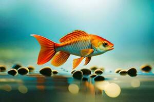 poisson rouge nager dans le l'eau. généré par ai photo