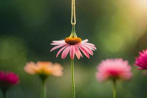 une rose fleur avec une or Collier pendaison de il. généré par ai photo