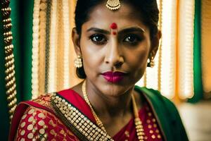 une magnifique Indien femme dans traditionnel tenue. généré par ai photo