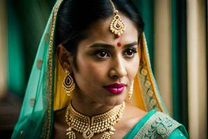 magnifique Indien la mariée dans traditionnel tenue. généré par ai photo