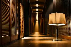 une lampe est sur une couloir sol. généré par ai photo