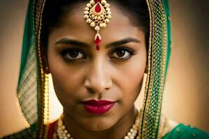 une magnifique Indien femme portant une traditionnel sari. généré par ai photo