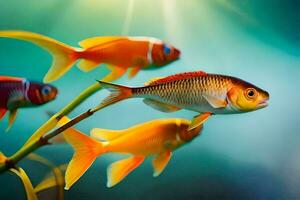 poisson rouge nager dans le l'eau. généré par ai photo