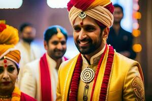 le mariage de la personne et la personne à le grandiose hôtel, Delhi. généré par ai photo