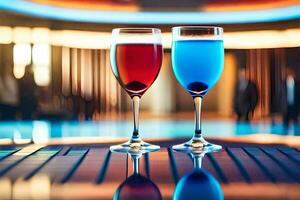 deux des lunettes de rouge et bleu liquide sur une tableau. généré par ai photo