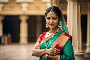 une magnifique Indien femme dans traditionnel vêtements. généré par ai photo