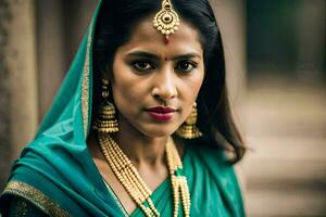 une magnifique Indien femme dans une sari. généré par ai photo