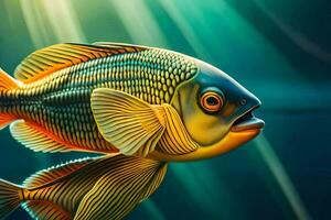 une poisson nager dans le l'eau avec lumière du soleil. généré par ai photo