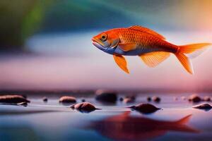 poisson rouge, poisson, le ciel, eau, réflexion, le ciel, HD fond d'écran. généré par ai photo