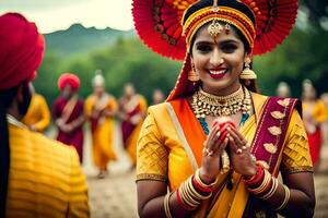 Indien la mariée dans traditionnel tenue. généré par ai photo