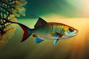 poisson dans le océan avec une brillant Soleil. généré par ai photo