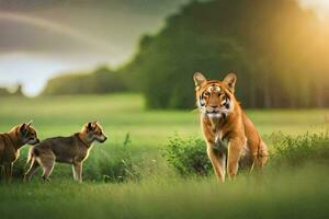 photo fond d'écran le ciel, animaux, le forêt, le soleil, animaux, le forêt, le. généré par ai