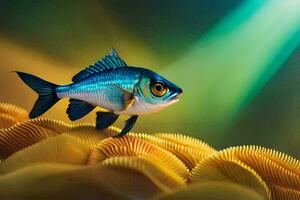 une poisson est permanent sur Haut de une corail récif. généré par ai photo