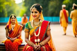 Indien la mariée dans traditionnel tenue. généré par ai photo