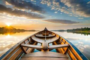 une bateau sur le l'eau à le coucher du soleil. généré par ai photo