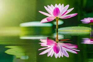 rose lotus fleurs dans le l'eau avec le Soleil brillant. généré par ai photo