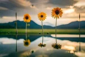 tournesols dans le l'eau. généré par ai photo