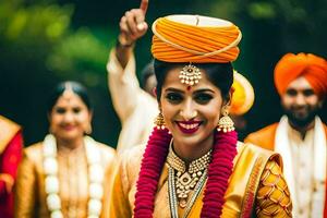 Indien mariage dans le ville. généré par ai photo