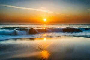 le Soleil monte plus de le océan et vagues. généré par ai photo