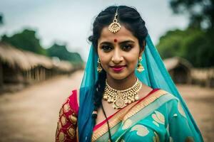 une magnifique Indien femme dans traditionnel tenue. généré par ai photo