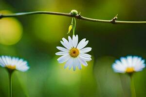 blanc marguerites sur une branche avec vert Contexte. généré par ai photo