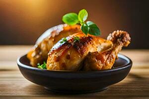 poulet dans une bol sur une en bois tableau. généré par ai photo