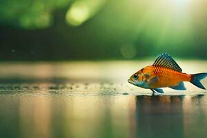 une petit poisson est permanent sur le l'eau. généré par ai photo