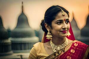 une magnifique Indien femme dans traditionnel tenue. généré par ai photo