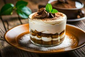 Chocolat et café dessert dans une verre plat. généré par ai photo