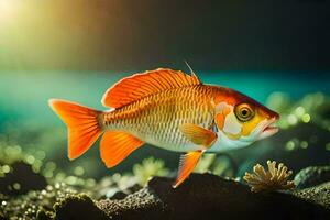 photo fond d'écran mer, poisson, corail, le soleil, le mer, le poisson, le corail. généré par ai